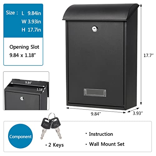 Black Wall Mounted Locking Mailbox with Key Lock L981112