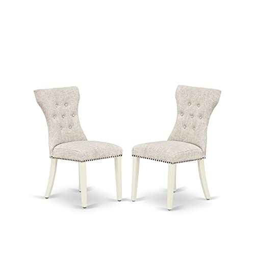 7 Piece Rectangle Dining Table with 6 Doeskin Linen Fabric Upholstered Chairs V1646