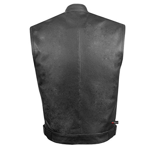 Men's Leather Motorcycle Biker Vest with Armor O288