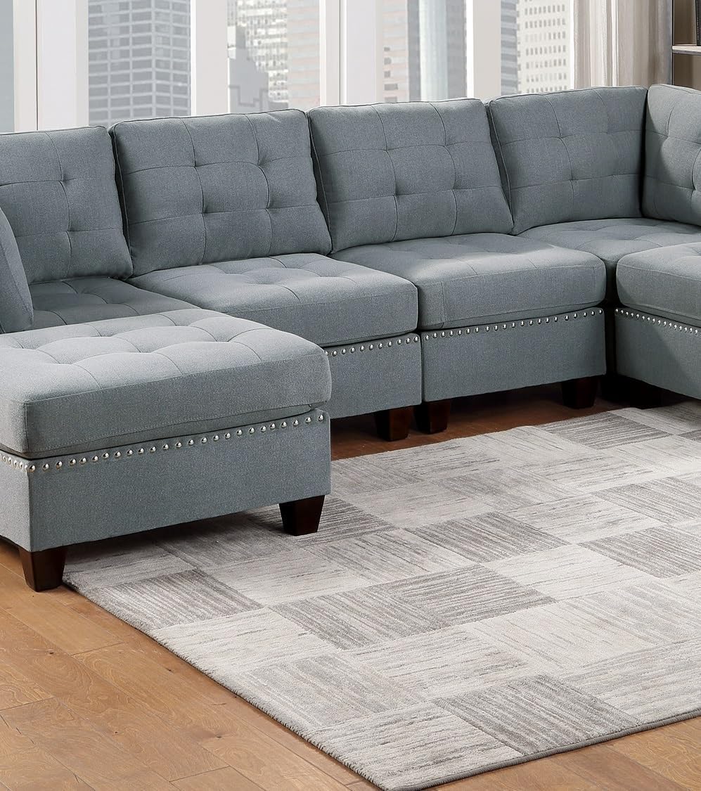 Gray Linen Like Fabric Modular Sectional 6pc Set P144204
