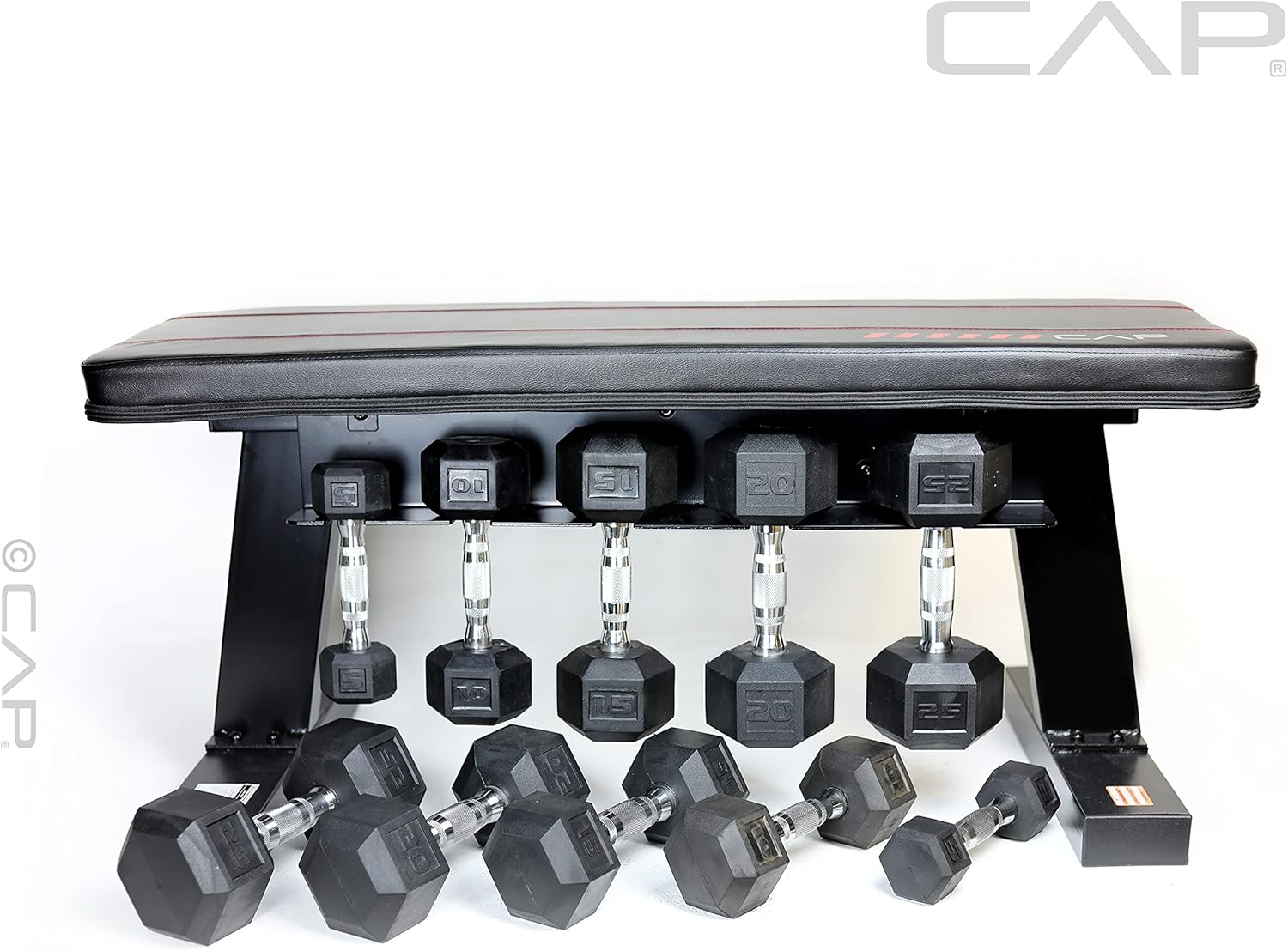 150 lb Hex Coated Dumbbell Set with Flat Bench U2898