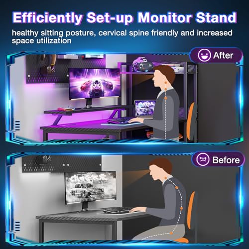 40 Inch Carbon Fiber Black Gaming Desk with USB Charging Port and LED Lights M305