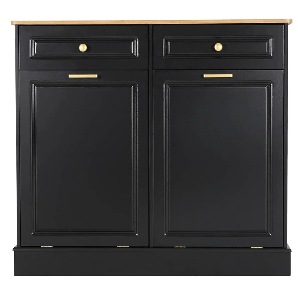 Black Double Tilt Out Trash Cabinets with Drawers Wooden Recycling Cabinet H4627