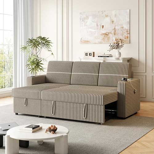 85'' L-Shaped Corduroy Sleeper Sofa with Storage Chaise J59871