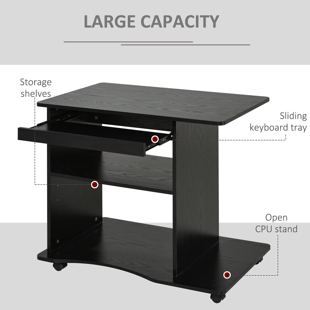 Black Mobile Computer Desk with Keyboard Tray K231