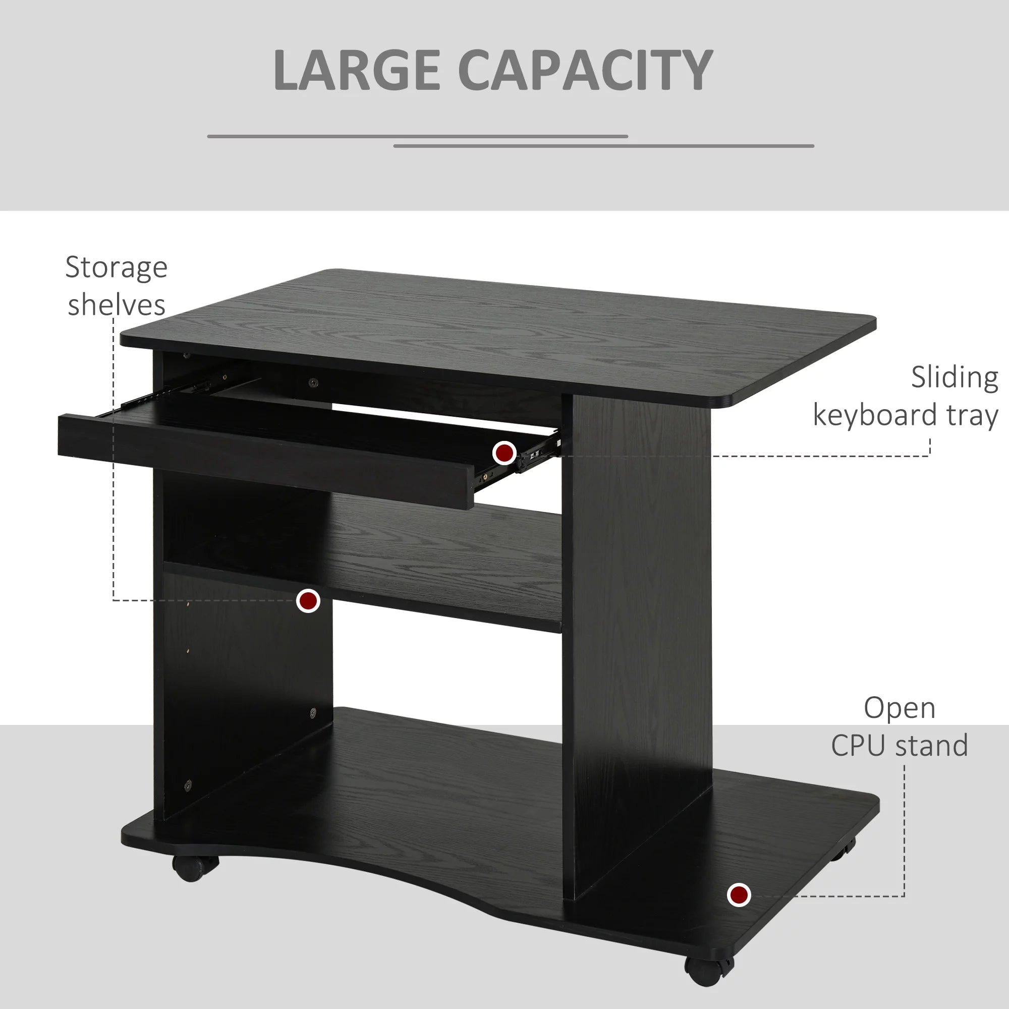 Black Mobile Computer Desk with Keyboard Tray K231