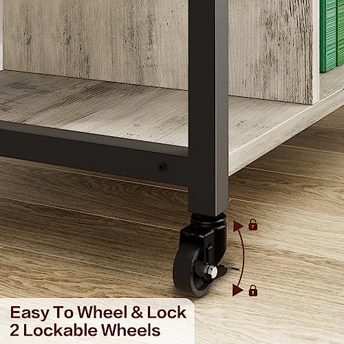Rustic Gray 4 Tier Mobile Printer Stand with Storage Shelf S7104