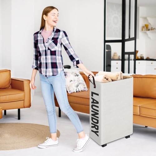 Grey Rolling Slim Laundry Basket on Wheels T349