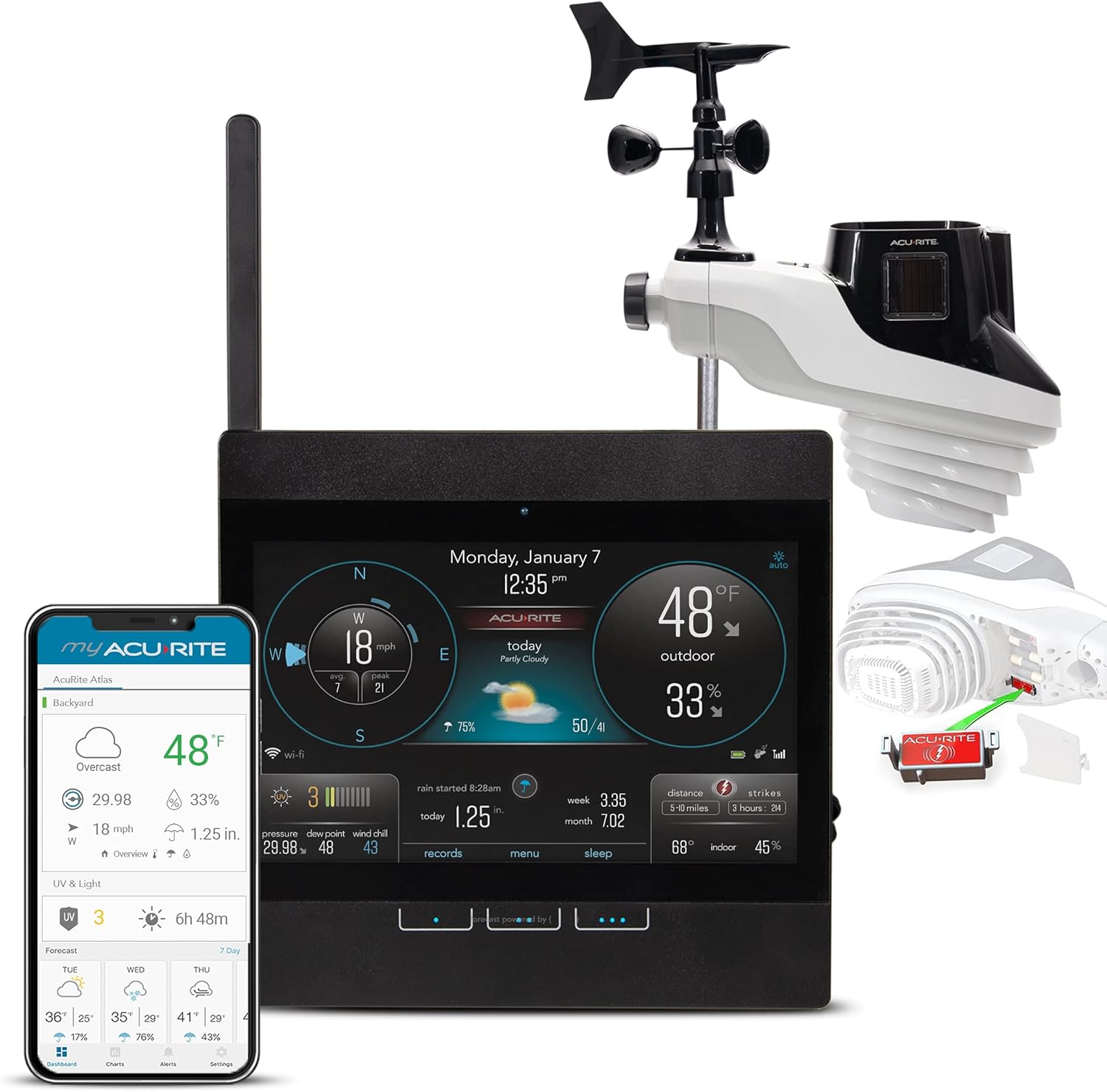 Weather Station with Temperature and Humidity Gauge, Rainfall, Wind Speed, Direction & Lightning Detection O313