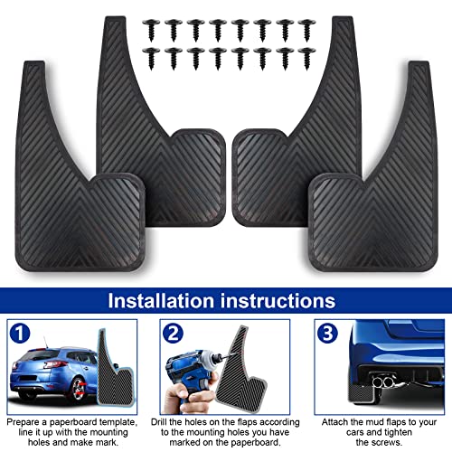 Black Rubber Mud Flaps (4 Pack) with Fastener Rivet Clips U828