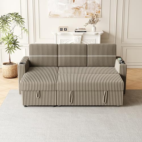 85'' L-Shaped Corduroy Sleeper Sofa with Storage Chaise J59871