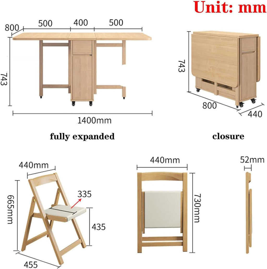 Beige Solid Wood Folding Dining Table Set F50313