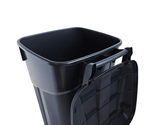 32 Gallon Black Wheeled Trashcan with Attached Lid Q259713