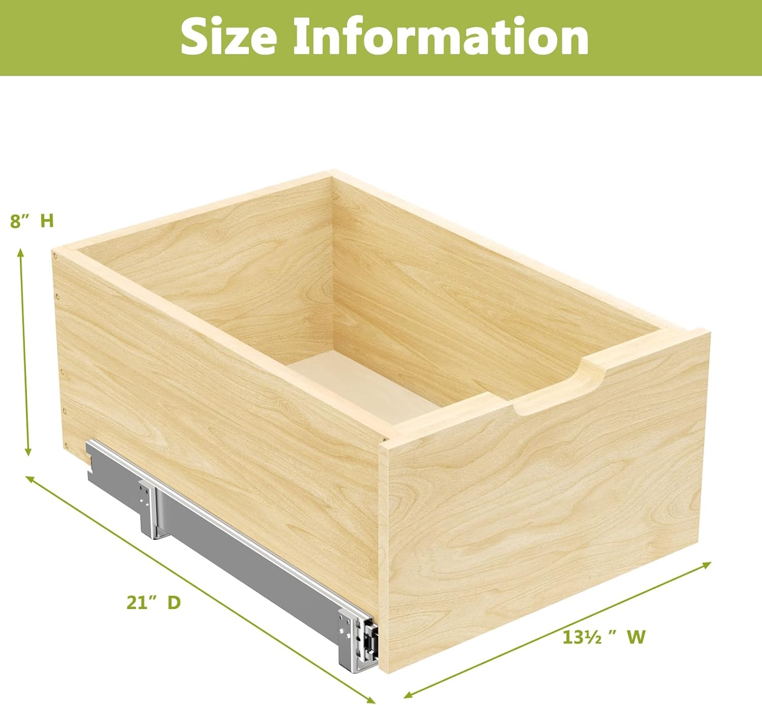 13.5''W x 21''D x 8''H Pull Out Cabinet Organizer, Birch Wood X1802