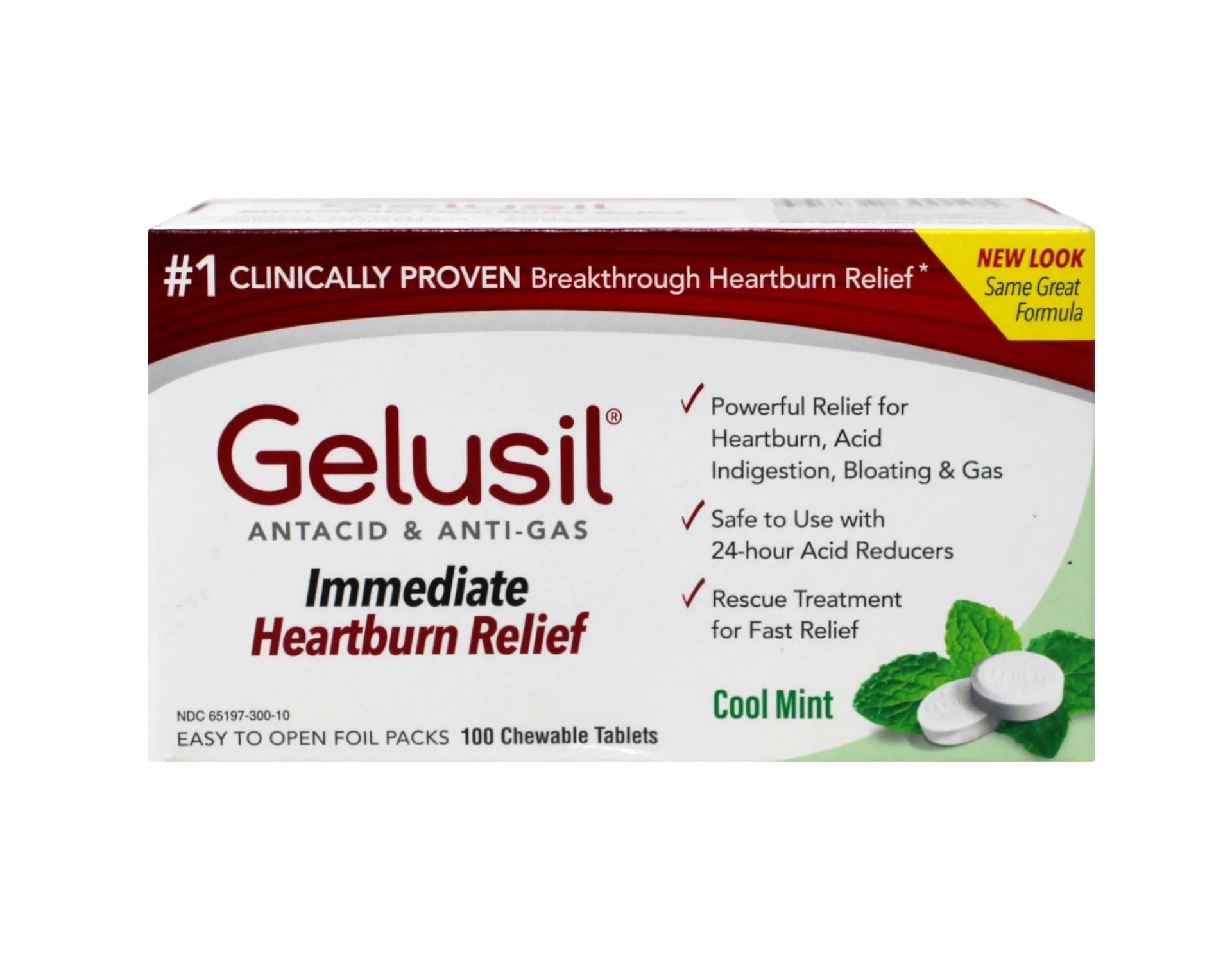 100 Tablets Antacid Anti-Gas Tablets Cool Mint M565093