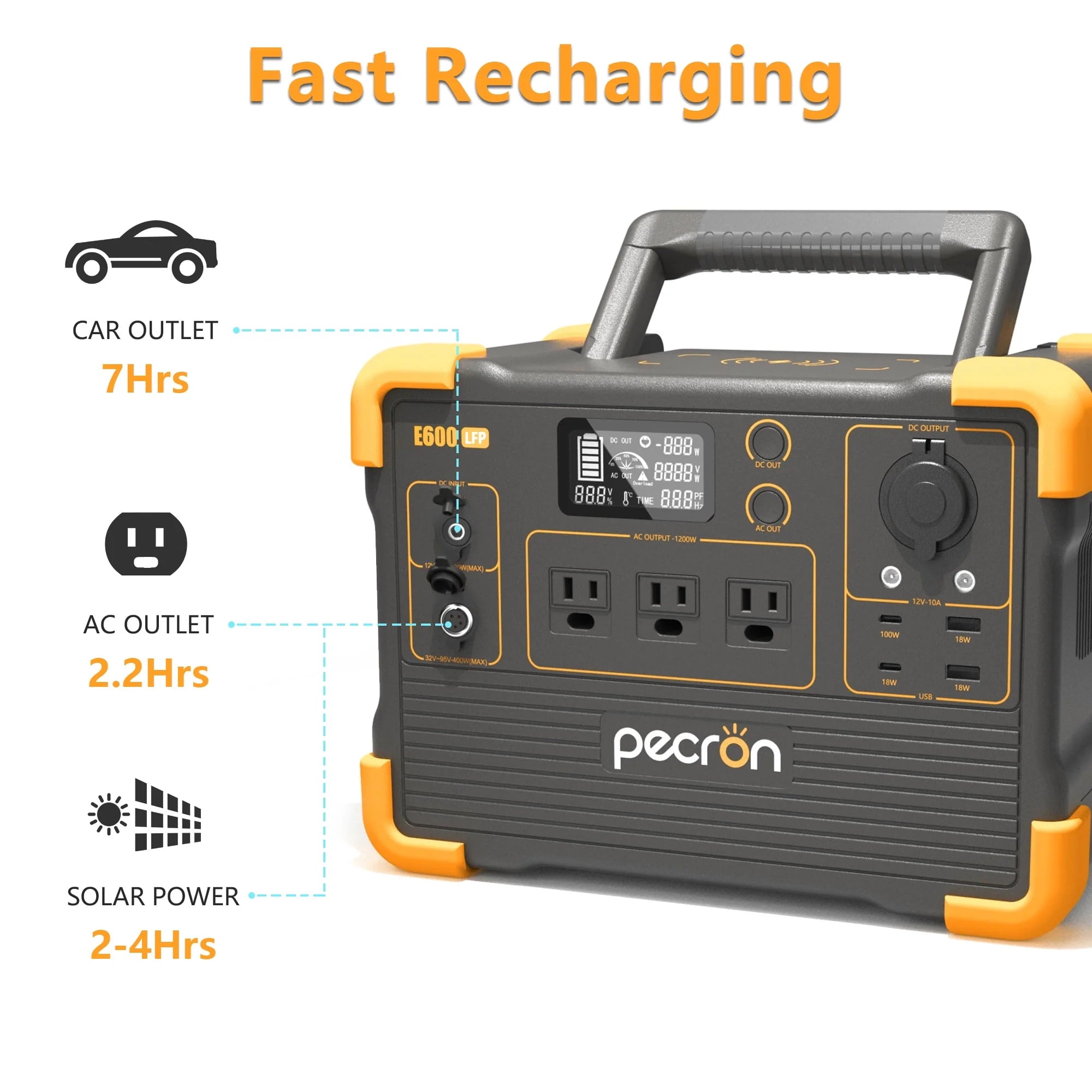 Portable Power Station 614Wh 1200W LiFePO4 Battery Solar Generator J3407
