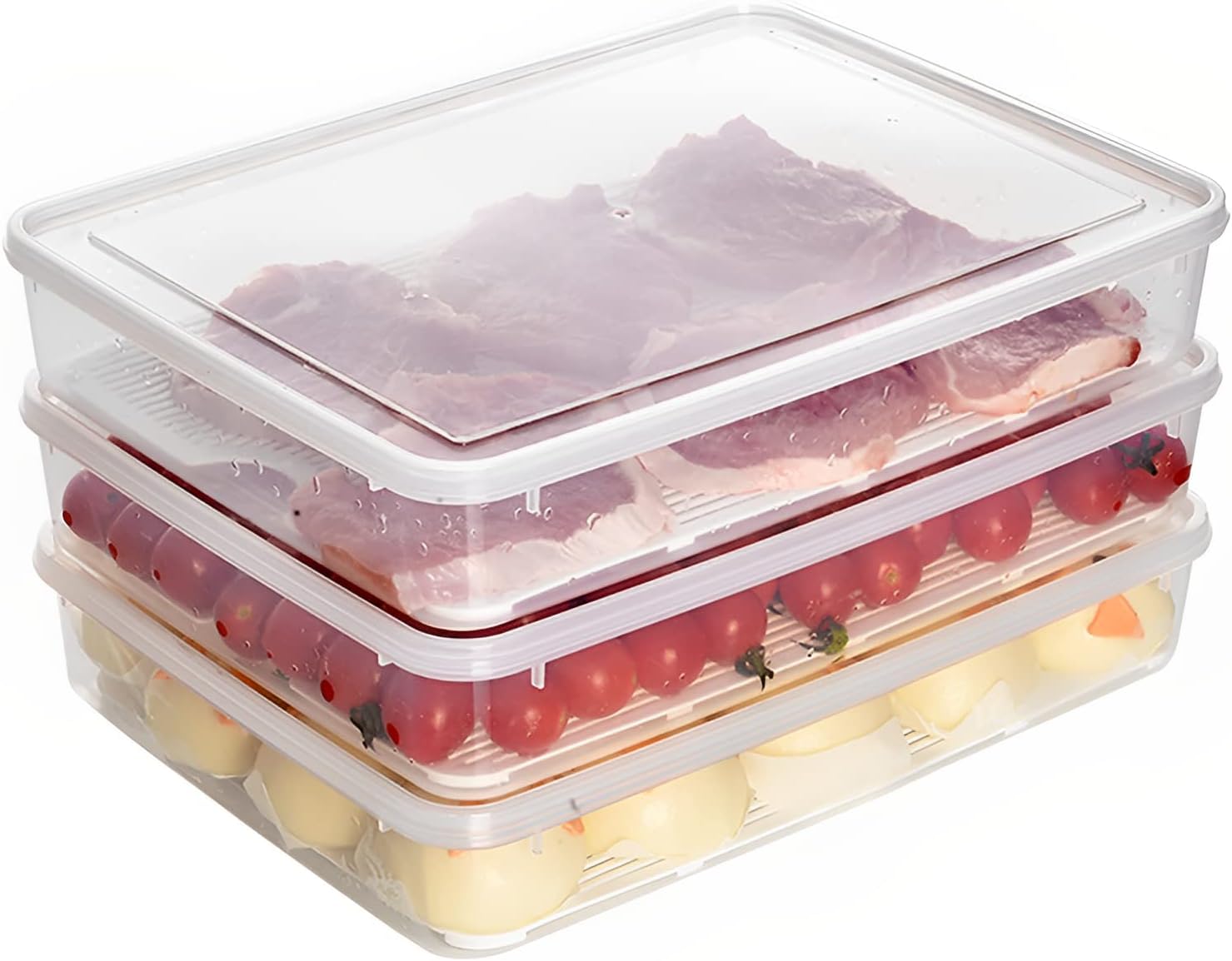 3-Piece Plastic Refrigerator Organizer Bin with Airtight Lids V32094