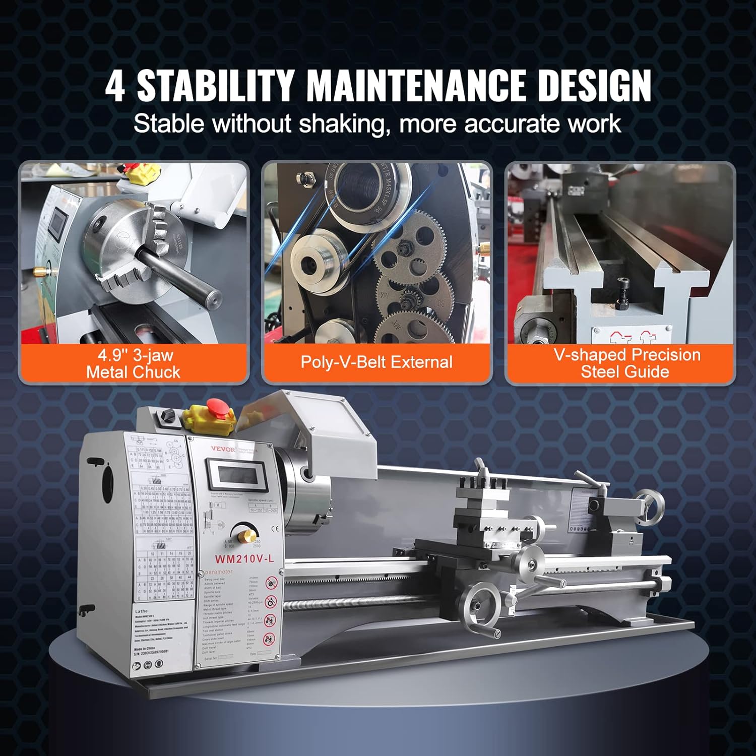 8.3'' x 29.5'' Precision Benchtop Metal Lathe with Tool Box W490