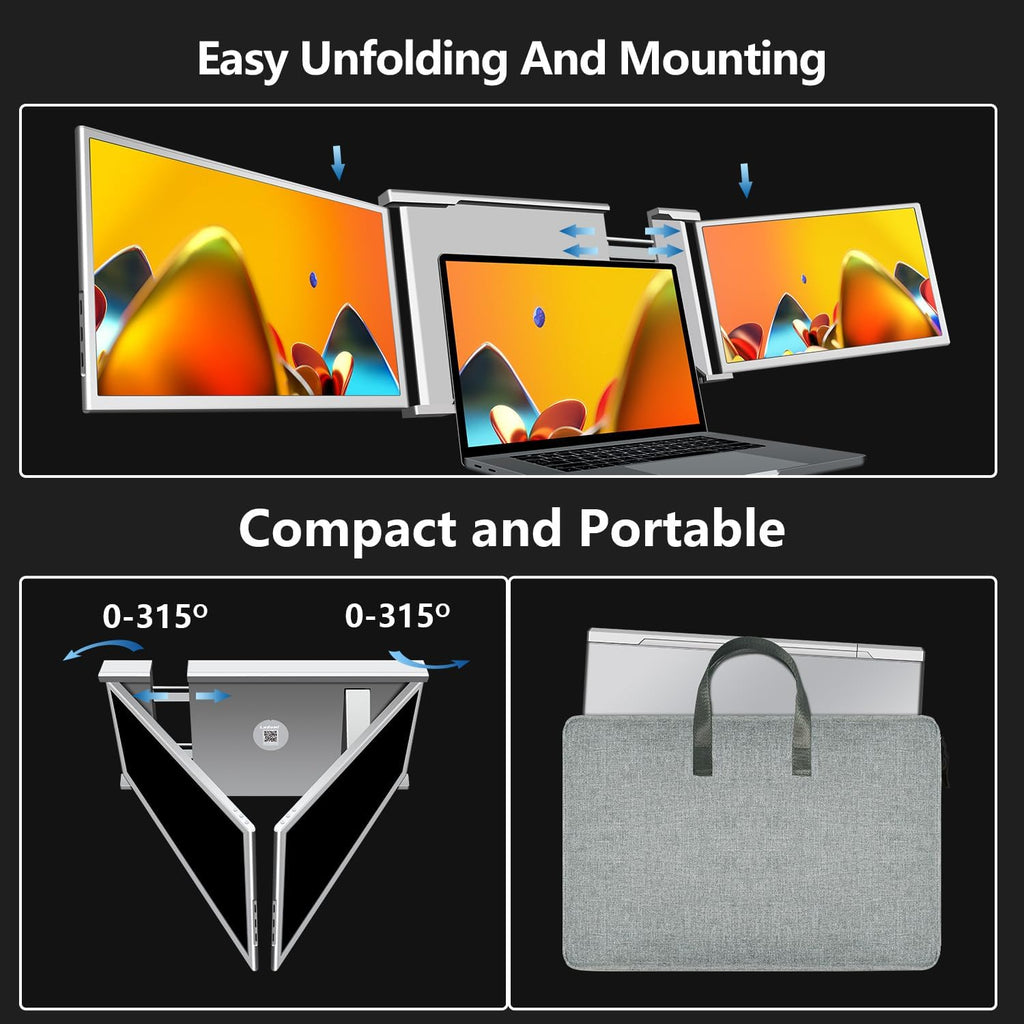 14" Triple Laptop Screen Extender FHD 1080P IPS Portable Monitor Gray K287433