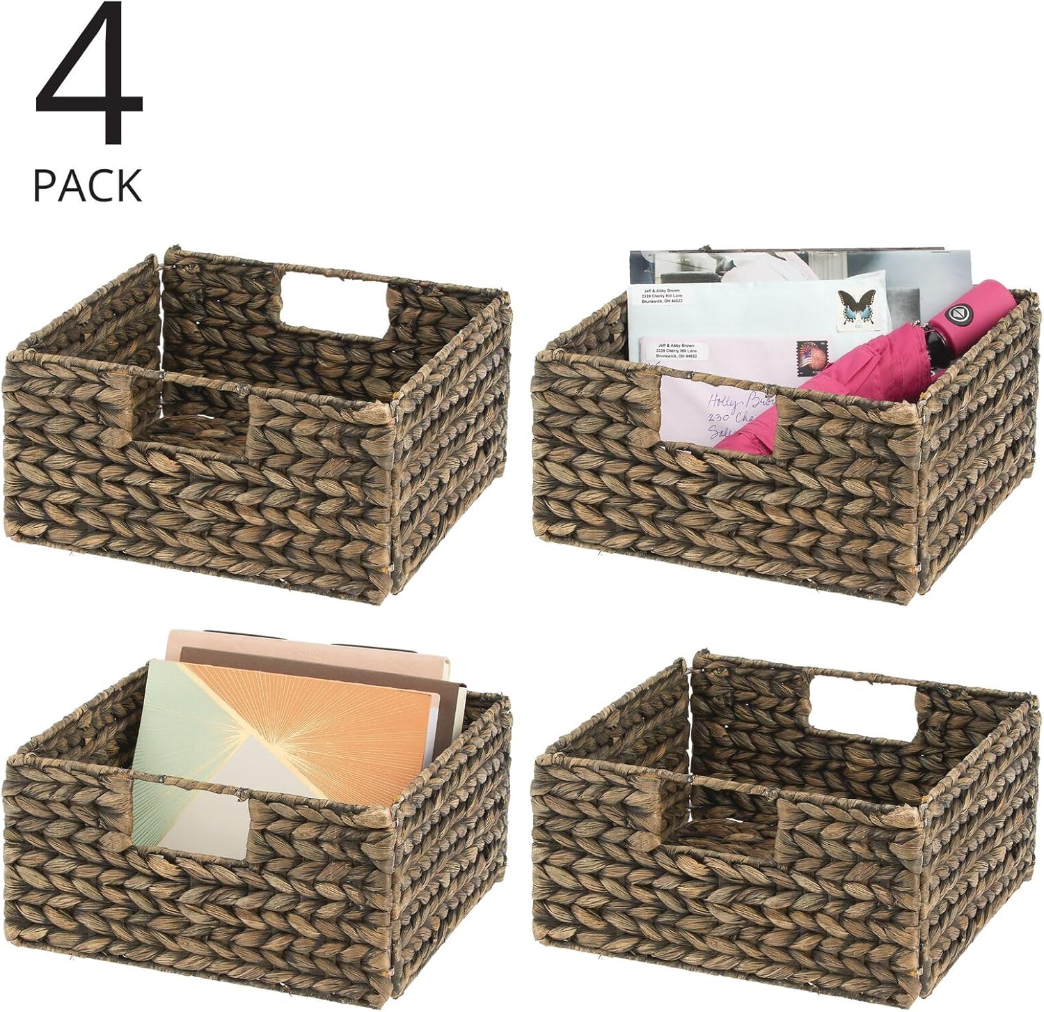 Brown Wash Woven Hyacinth Storage Bin Basket 4 Pack K806