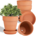 4 Pack 6 Inch Brown Terra Cotta Clay Plant Pot with Saucer Q9716