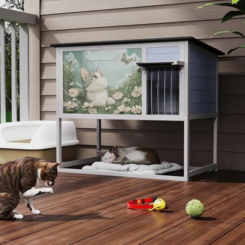 Weatherproof Insulated Outdoor Cat House with PVC Curtain M542