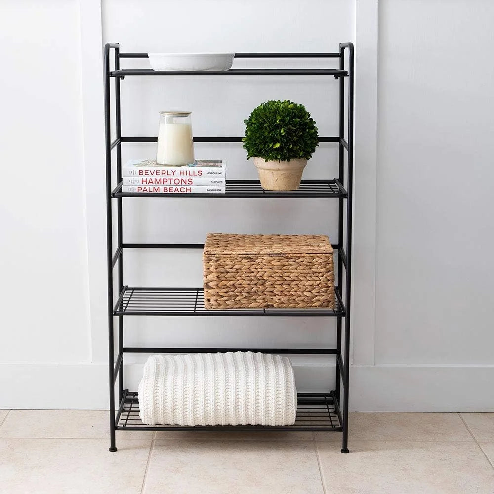 Black Metal 4 Shelves Folding Bookcase E9284