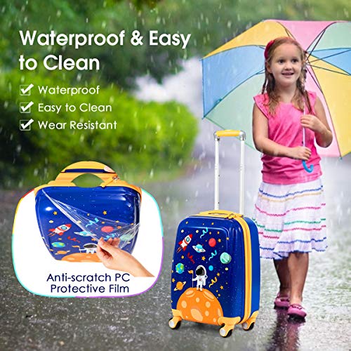 2Pc Kid Carry On Luggage Set, 12" & 18" Suitcase with 4 Spinner Wheels D7283