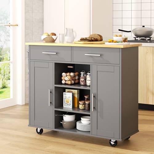 White Kitchen Island with Drop Leaf and Storage on Wheels Y749274