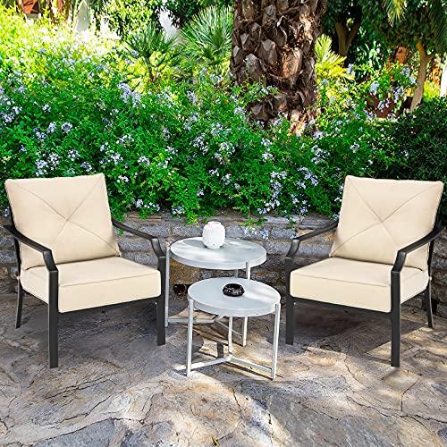 Set of 2 Black & Beige Patio Armchairs with Padded Cushions E619