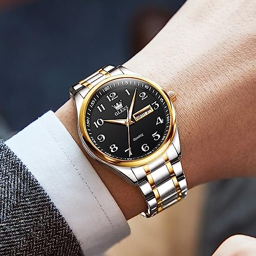 Gold Silver Black Stainless Steel Analog Quartz Watch with Day and Date Z207