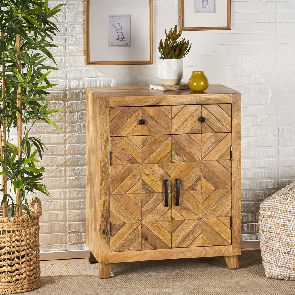 Natural Brown Mango Wood 2 Door 2 Drawer Cabinet Q757814