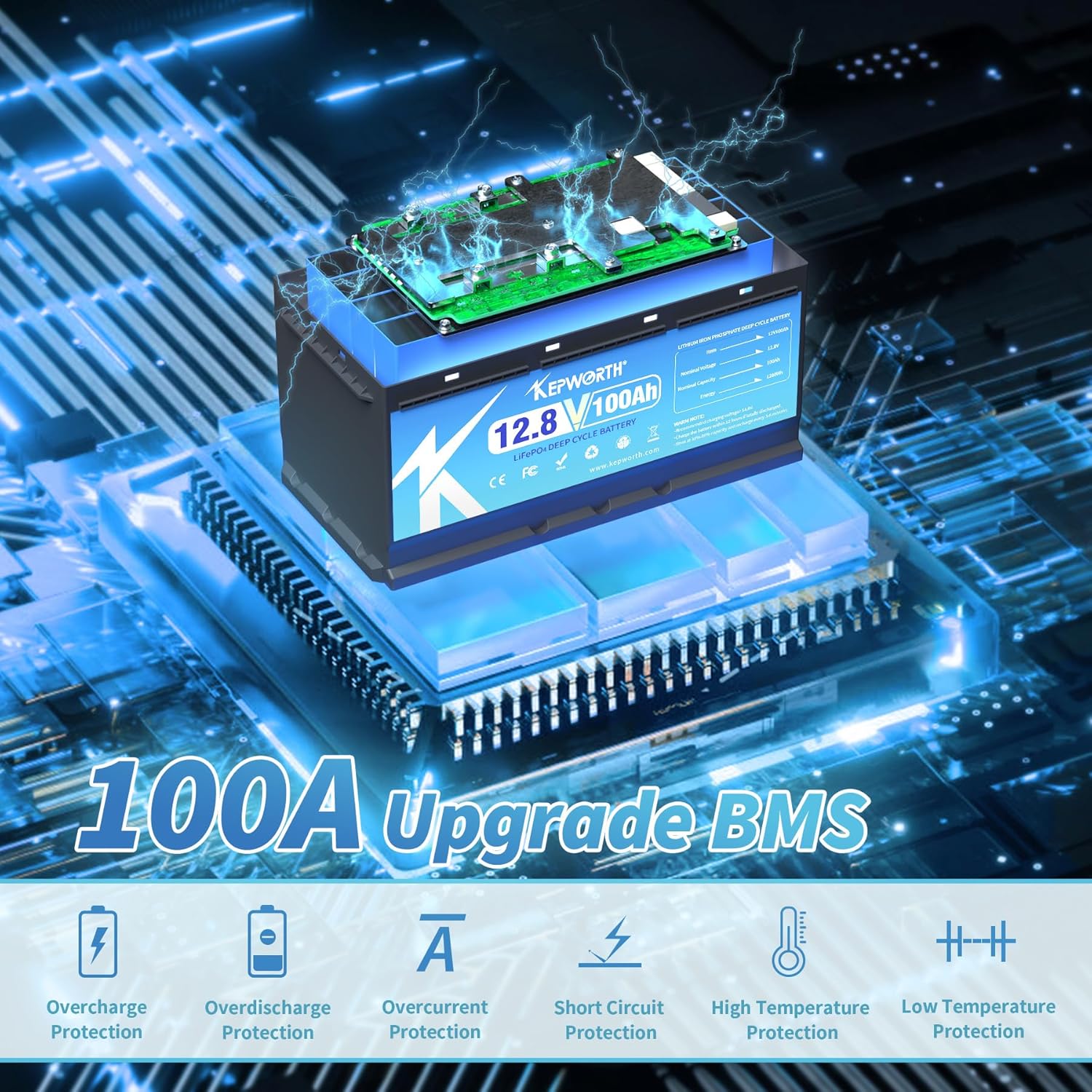 12V 100Ah LiFePO4 Battery with 100A BMS F32002