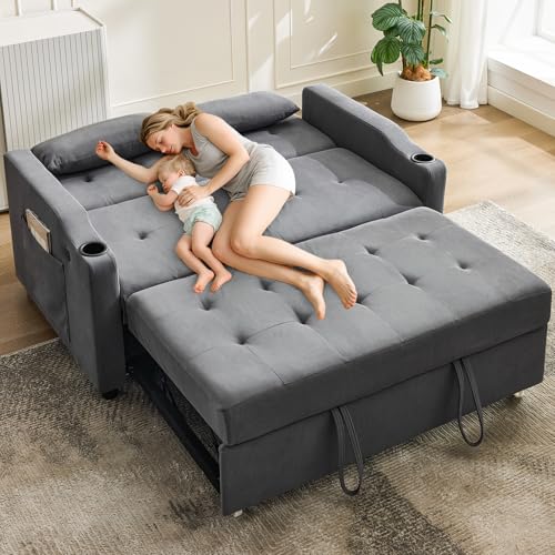 3 in 1 Convertible Sleeper Sofa Bed, Corduroy Futon Couches with Pull-Out Bed K981013