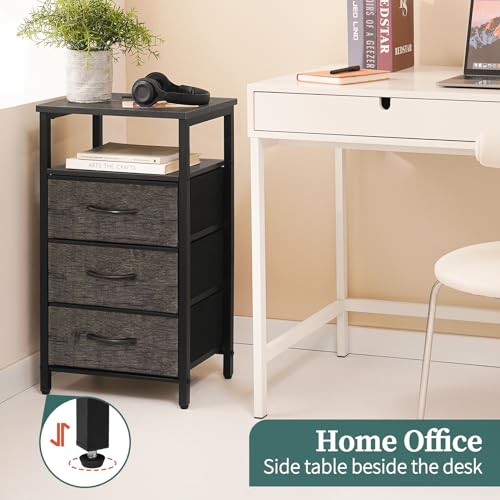 Grey Nightstand with 3 Fabric Drawers and Charging Station C832