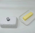 white floral butter dish with crystal knob S999