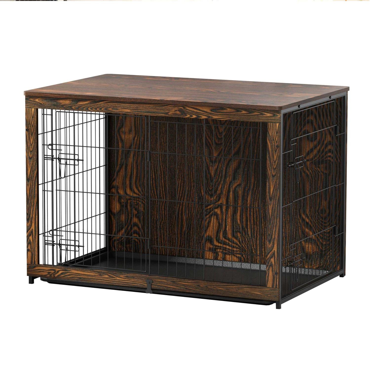 Wooden Dog Crate Furniture with Cushion End Table with Tray T573346