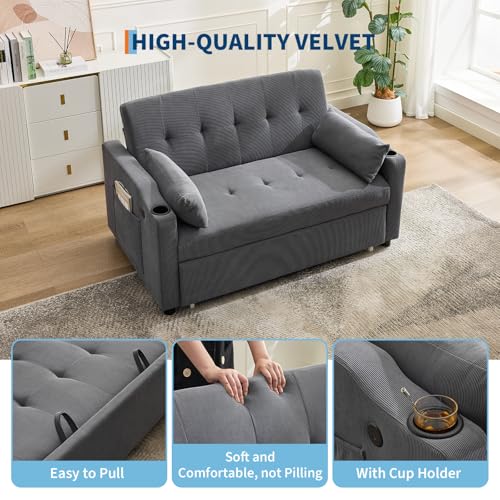3 in 1 Convertible Sleeper Sofa Bed, Corduroy Futon Couches with Pull-Out Bed K981013
