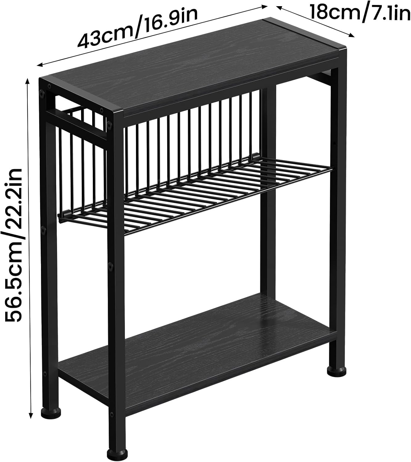 3-Tier Narrow Side Table with Magazine Holder A242
