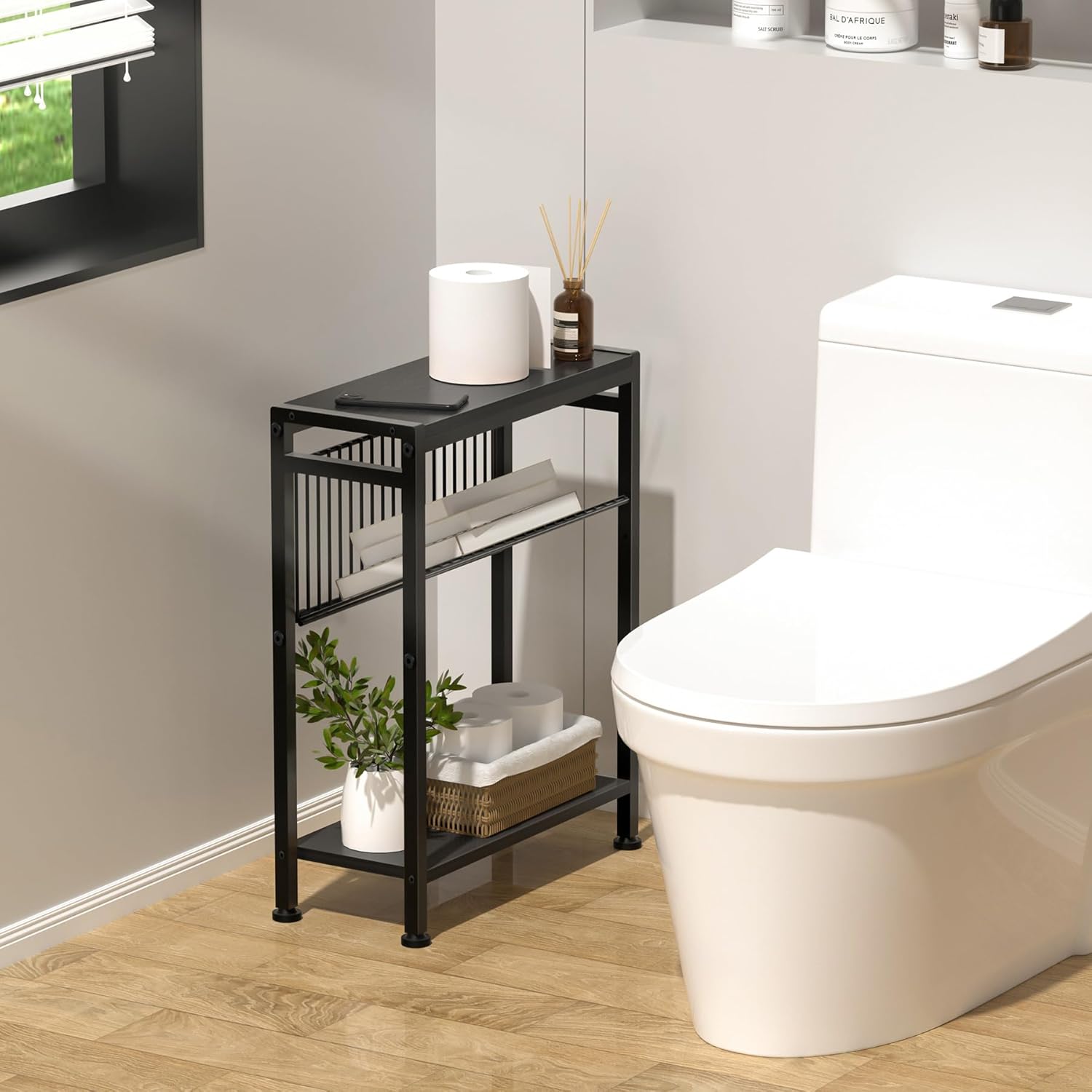 3-Tier Narrow Side Table with Magazine Holder A242