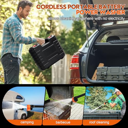 6000mAh Battery Cordless Electric Pressure Washer Handheld with 6-in-1 Nozzle, 17FT Drain Hose, 2 Battery I6063