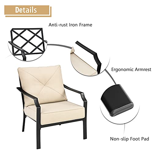 Set of 2 Black & Beige Patio Armchairs with Padded Cushions E619