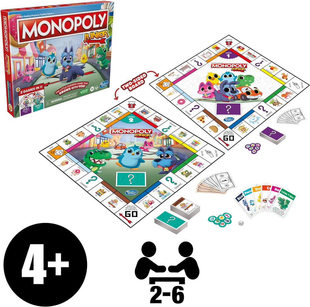 Monopoly Junior Board Game, 2-Sided Gameboard, 2 Games in 1 K26444