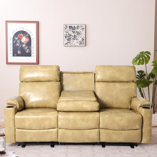 Brown Power Reclining 3-Seat Sofa with USB Ports and Cup Holders L2077