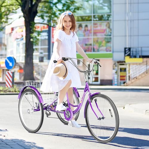 24 Inch Blue 7-Speed Adult Tricycle with Large Basket L899893