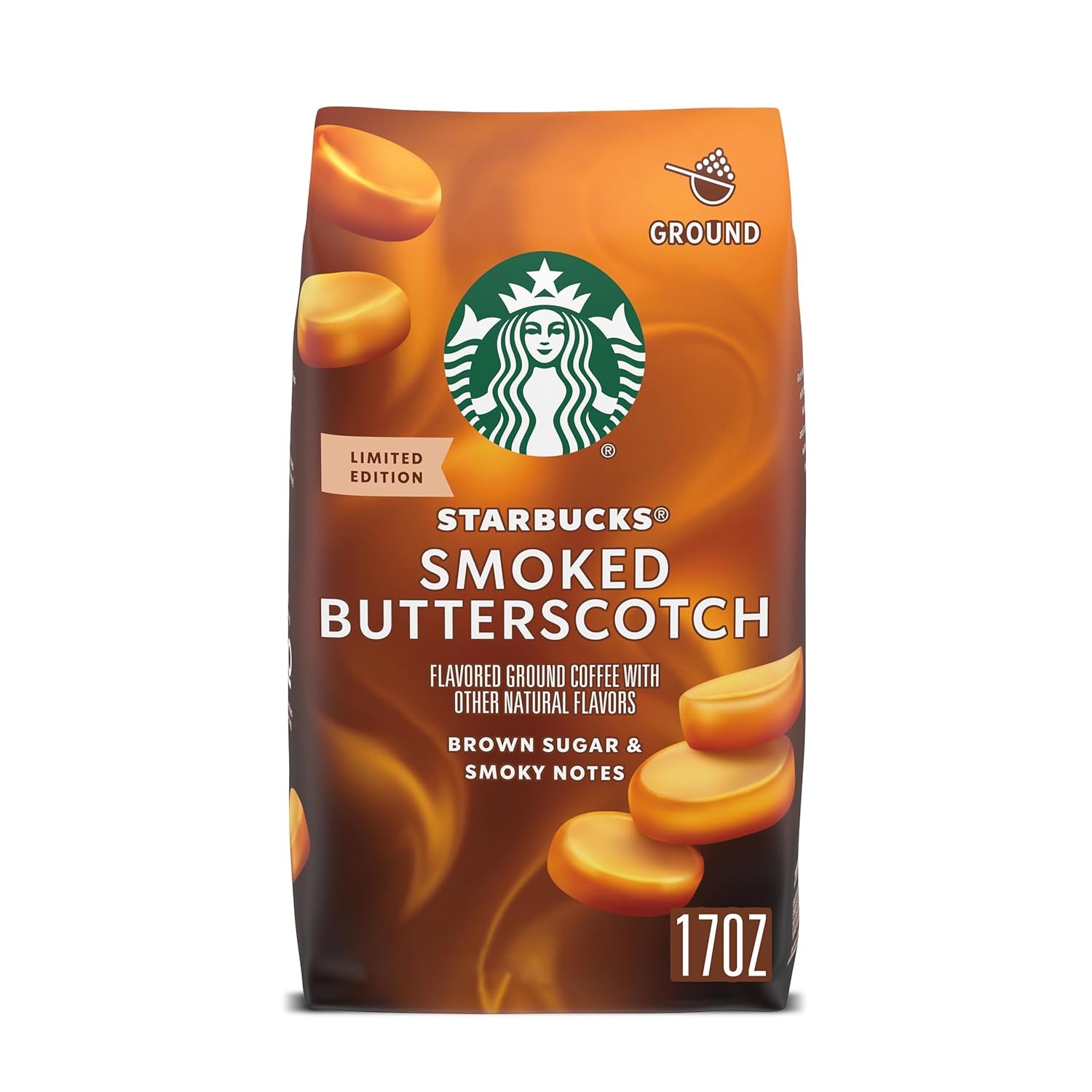 Smoked Butterscotch Naturally Flavored Coffee, 100% Arabica, 1 Bag (17 Oz) H110367