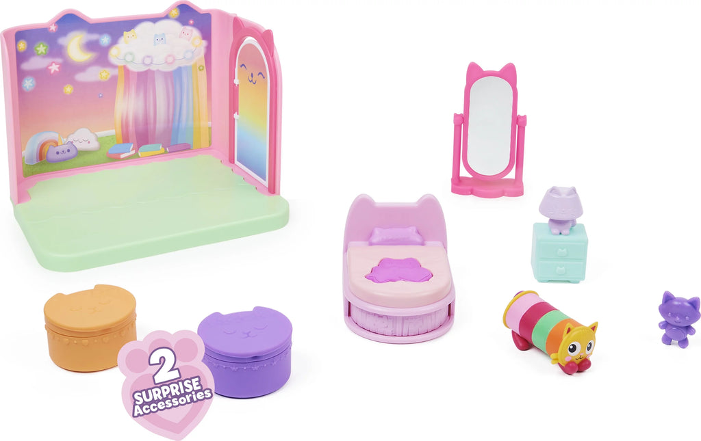 Sweet Dreams Bedroom with Pillow Cat Figure and 3 Accessories, 3 Furniture and 2 Deliveries K769