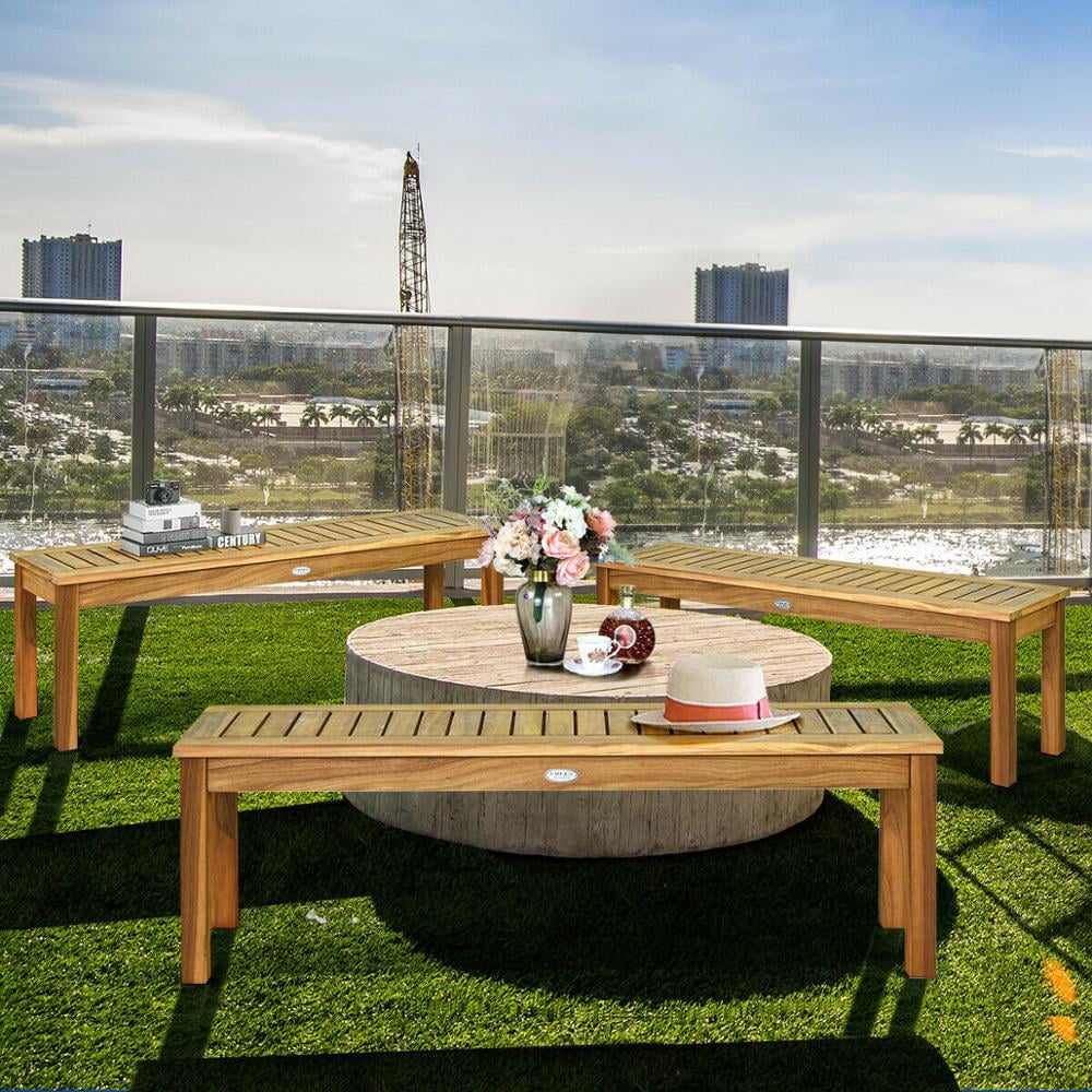 Outdoor Acacia Wood Dining Bench with Slatted Seat P684