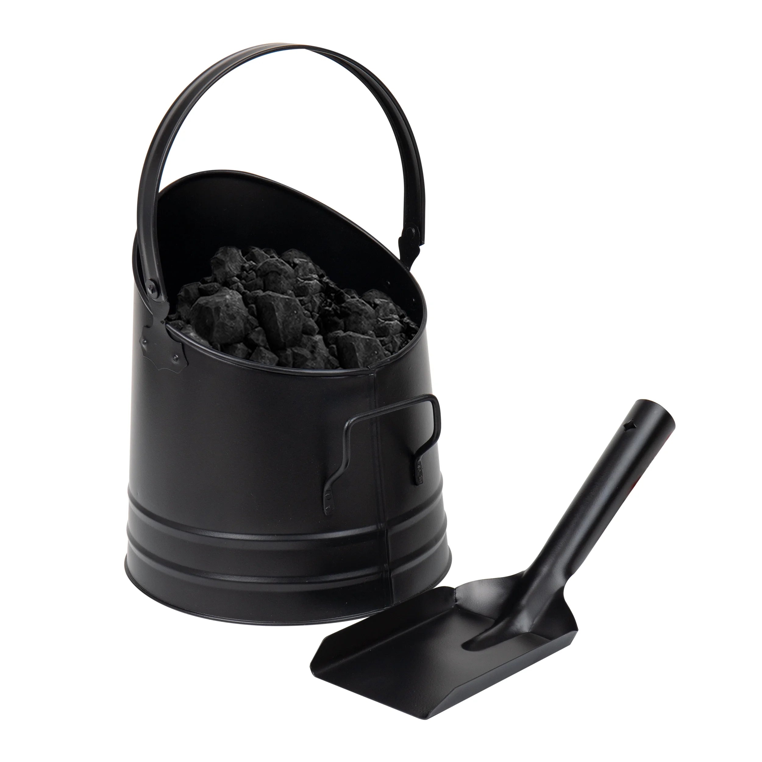 2-Piece Metal Fireplace Bucket with Shovel and Handle, Black V5233
