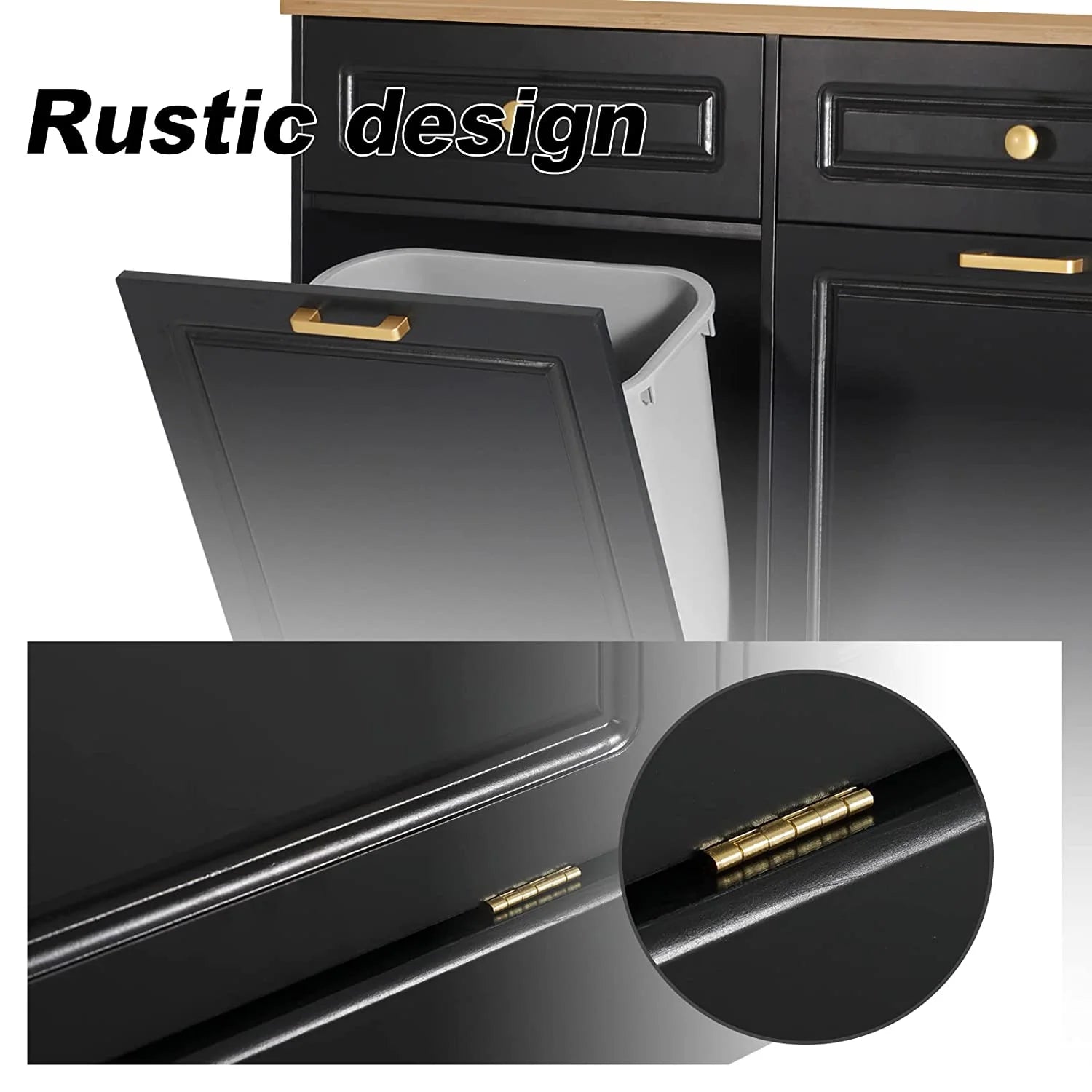 Black Double Tilt Out Trash Cabinets with Drawers Wooden Recycling Cabinet H4627